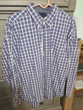 Tommy Hilfiger Blue and White Plaid Button-Up Shirt